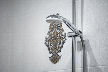 Bathroom in the apartment. Shower stall and bathtub.