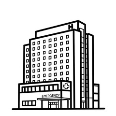 Obraz premium Line drawing Hospital building illustration icon for a medical center facility 