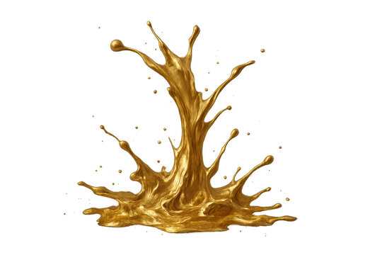 Golden liquid splashing with drops and fluid motion, shiny molten metallic paint explosion, transparent background effect - Powered by Adobe