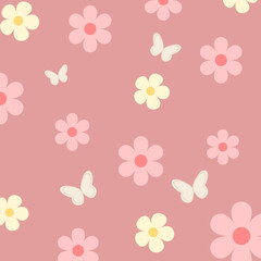 seamless pattern with flowers and butterflies