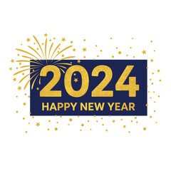 Fototapeta premium The numbers 2024 and abstract golden fireworks appear on a dark background, celebrating the New Year