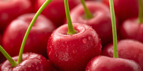 Glossy Red Cherries Close-Up