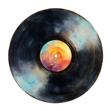 Vinyl Record watercolor vector illustration, high-quality artwork isolated on a pure white background.
