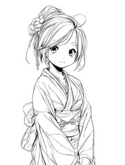 Anime Style Line Art of Female Fantasy Warrior