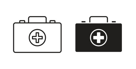 First aid icon in line design and solid black and white colors for designs