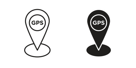 Gps icon in line design and solid black and white colors for designs