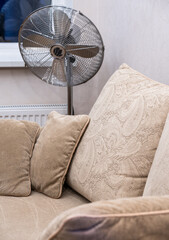 An armchair and a fan in the apartment.