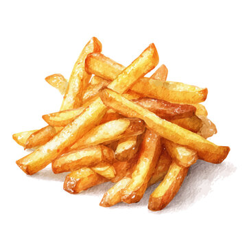 Watercolor painting of French Fries, detailed and artistic vector illustration on a white background.