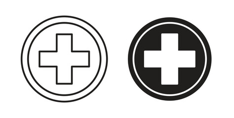Fototapeta premium Hospital sign icon in line design and solid black and white colors for designs