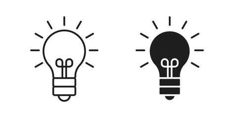 Idea icon in line design and solid black and white colors for designs