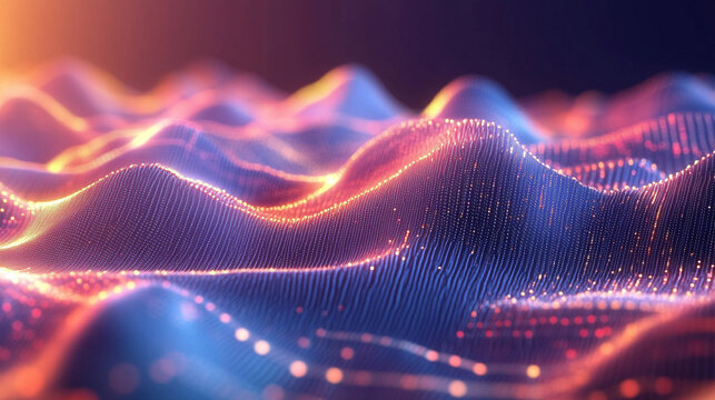 Abstract geometric data waves forming smooth flowing digital patterns with interconnected lines and glowing nodes creating a futuristic visualization of information flow technology networks and analyt - Powered by Adobe