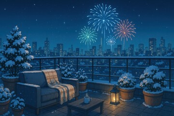 rooftop fireworks night