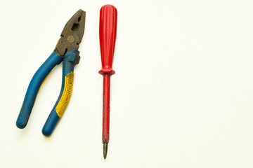 Old rusty pliers,screwdriver from the home shed for repair