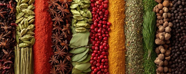 A colorful array of aromatic spices and herbs for culinary delights.