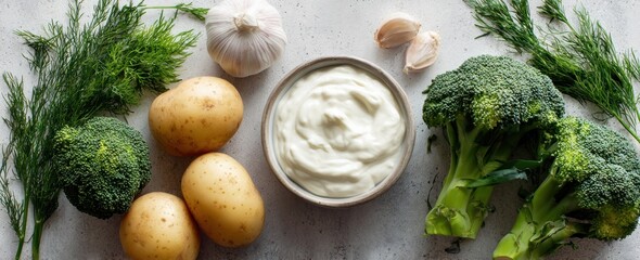 Fresh Ingredients for a Healthy Meal - Potatoes, Broccoli, and Dill.