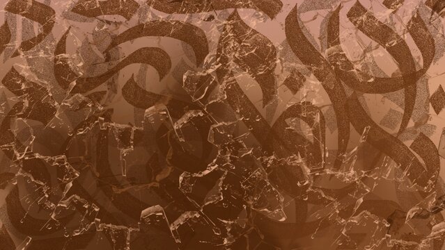 Abstract brown background with arabic calligraphy and cracked glass texture overlay design element