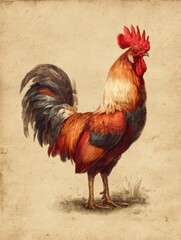 Vintage styled rooster artwork with warm textured background