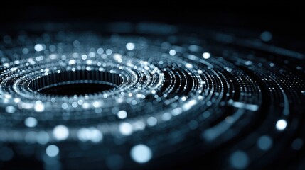 Futuristic Circular Light Rings Forming a Digital Tunnel Effect