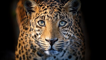 Naklejka premium Close Up Portrait Of Leopard With Intense Eyes