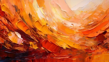 A Closeup Of An Impasto Abstract Painting Showcasing Rough Autumn Colors With A Texture That Emphasizes Orange Fall Hues