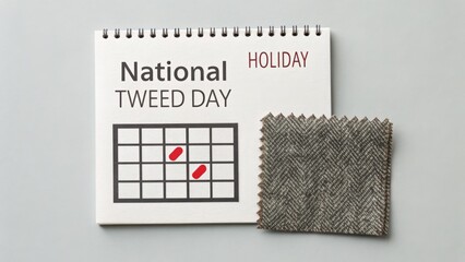 A calendar indicating National Tweed Day with fabric sample
