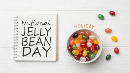 A colorful mix of jelly beans in a bowl on white surface