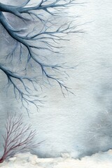 Winter tree branches painted in soft cool watercolor tones