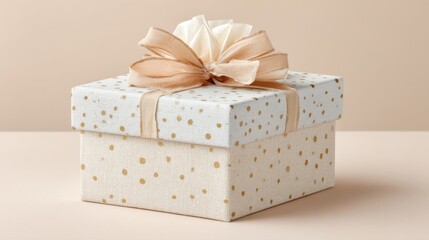 Elegant gift box with gold polka dots and soft ribbon bow