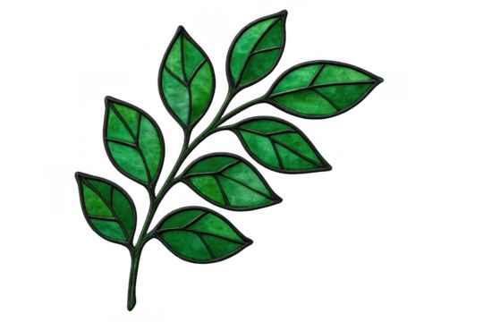 Stained glass effect green leaves displaying nature art and botanical decoration with a transparent background