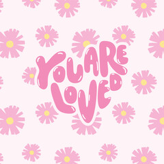 Pastel Daisy Seamless Pattern with Motivational Text
