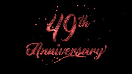 49th anniversary text animation in red metallic effect. suitable for celebrating special occasions, invitations, anniversary cards and social media. Includes alpha channel for any background.