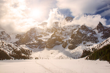 Frozen Lake Morskie Oko or Sea Eye Lake in Poland at Winter.