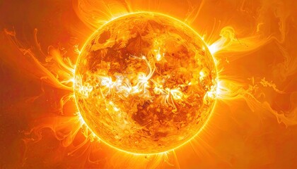 The Suns Fiery Corona and Solar Flares Erupting into Space.