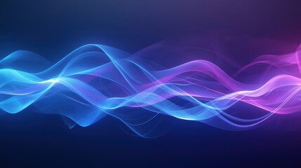 Dark blue background with blue and purple waves.
