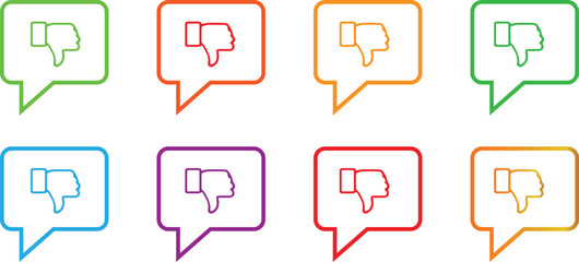 Colorful Thumbs Down Speech Bubble Outline Icons Set
