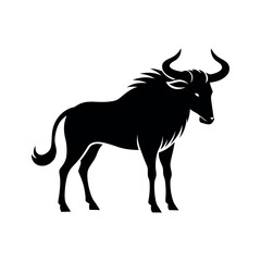 Wildebeest Black Silhouette Line Art Vector Illustration