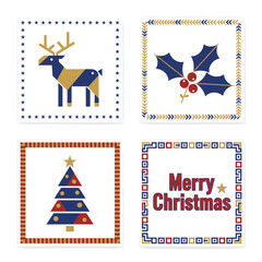 Universal Christmas templates for business holiday cards featuring a decorative Christmas tree, reindeers, ornaments, a floral background, a frame with copy space, birds, and greetings