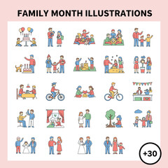 Fototapeta premium Family Month: Celebrating those who cherish their parents and adore their children with a vast collection of happy family logo icons in vector illustration