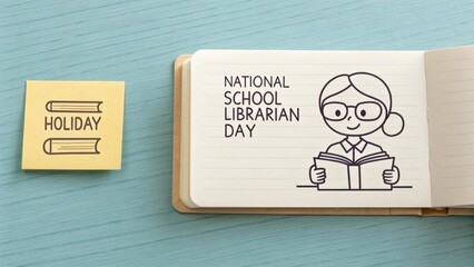 A happy school librarian icon holding a book to celebrate the day