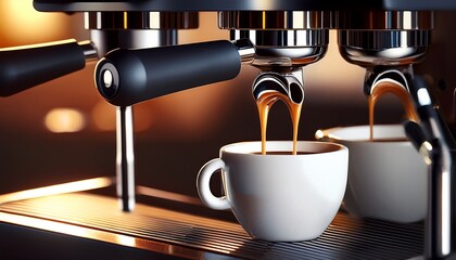 Espresso Coffee Machine Dripping Coffee Liquid Into A Coffee Cup