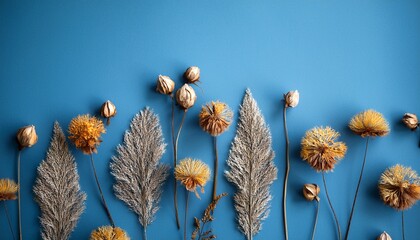 Dried Flowers On A Blue Background