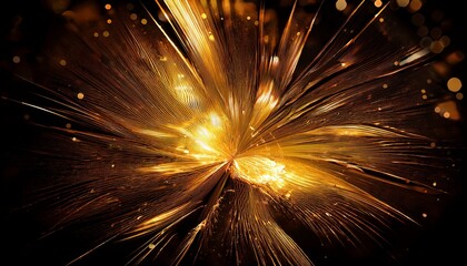 Golden Explosion With Fractal Patterns On Dark Background Abstract