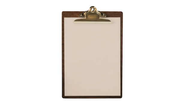 A vintage-style wooden clipboard holds a blank, pale paper sheet in a simple and clean composition.