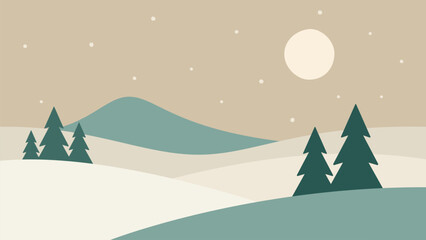 Naklejka premium Minimalistic winter landscape. Valleys and mountain hand drawn vector illustration