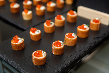Elegant bite-sized appetizers display