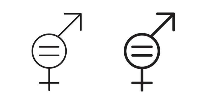 Equality icon glyph and line set thin line symbol concept.