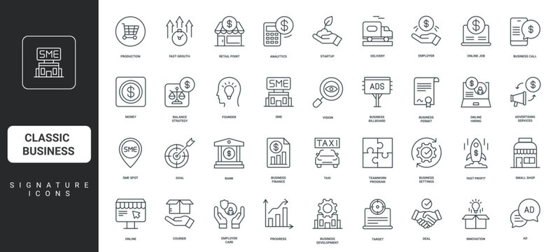 Shop building location and delivery, small enterprise growth plan, vision thin black and red outline symbols vector illustration Small business, SME strategy and retail store, franchise line icon set.
