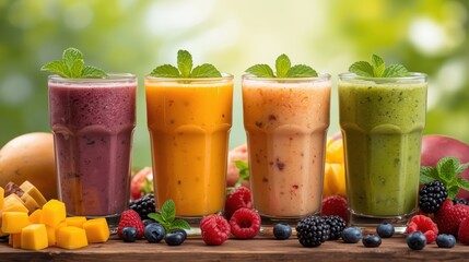smoothie made from wild berries, kiwi, mango and peaches.