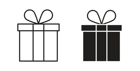 Gift icon glyph and line set thin line symbol concept.