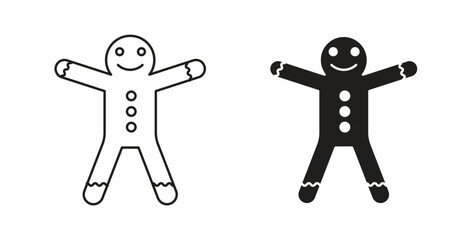 Gingerbread man icon glyph and line set thin line symbol concept.